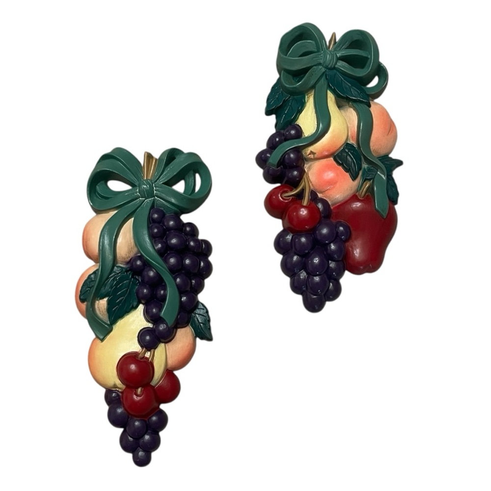 Vintage 90’s Burnwood Home Interior MCM Retro Set of 2 Fruit Wall Decor Plaques